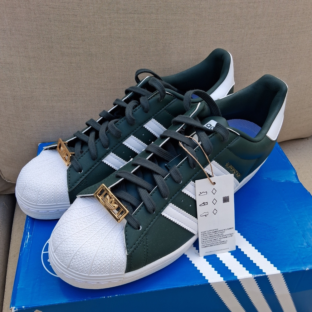 Adidas Women's Mineral Green and White Sneakers